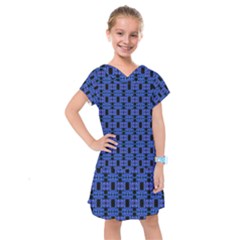 Blue Black Abstract Pattern Kids  Drop Waist Dress by BrightVibesDesign