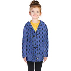 Blue Black Abstract Pattern Kids  Double Breasted Button Coat by BrightVibesDesign