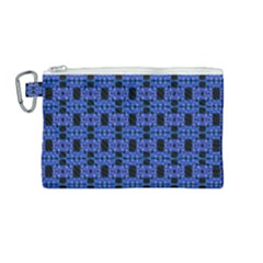 Blue Black Abstract Pattern Canvas Cosmetic Bag (medium) by BrightVibesDesign