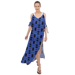 Blue Black Abstract Pattern Maxi Chiffon Cover Up Dress by BrightVibesDesign