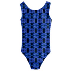 Blue Black Abstract Pattern Kids  Cut-out Back One Piece Swimsuit by BrightVibesDesign