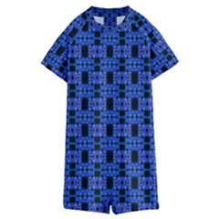 Blue Black Abstract Pattern Kids  Boyleg Half Suit Swimwear by BrightVibesDesign