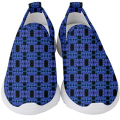 Blue Black Abstract Pattern Kids  Slip On Sneakers by BrightVibesDesign