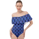 Blue Black Abstract Pattern Off Shoulder Velour Bodysuit  View1