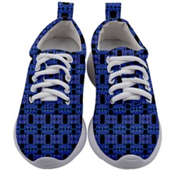 Blue Black Abstract Pattern Kids Athletic Shoes by BrightVibesDesign