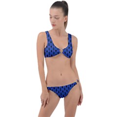 Blue Black Abstract Pattern Ring Detail Crop Bikini Set