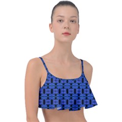 Blue Black Abstract Pattern Frill Bikini Top