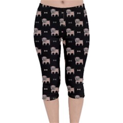 Cute Pug Dog And Bone Velvet Capri Leggings  by trulycreative