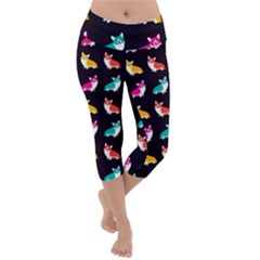 Cute Colorful Welsh Corgi Dog Lightweight Velour Capri Yoga Leggings by trulycreative