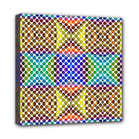 Colorful Circle Abstract White Brown Blue Yellow Mini Canvas 8  X 8  (stretched) by BrightVibesDesign