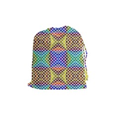 Colorful Circle Abstract White Brown Blue Yellow Drawstring Pouch (medium) by BrightVibesDesign