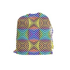 Colorful Circle Abstract White Brown Blue Yellow Drawstring Pouch (large) by BrightVibesDesign