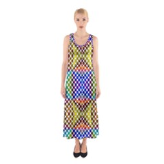 Colorful Circle Abstract White Brown Blue Yellow Sleeveless Maxi Dress by BrightVibesDesign