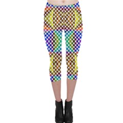 Colorful Circle Abstract White Brown Blue Yellow Capri Leggings  by BrightVibesDesign