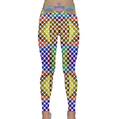 Colorful Circle Abstract White Brown Blue Yellow Classic Yoga Leggings by BrightVibesDesign