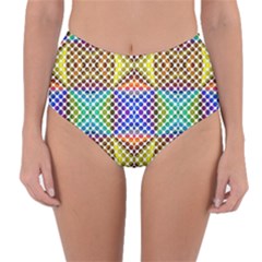 Colorful Circle Abstract White Brown Blue Yellow Reversible High-waist Bikini Bottoms by BrightVibesDesign