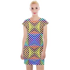 Colorful Circle Abstract White Brown Blue Yellow Cap Sleeve Bodycon Dress by BrightVibesDesign