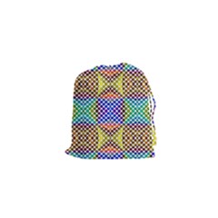 Colorful Circle Abstract White Brown Blue Yellow Drawstring Pouch (xs) by BrightVibesDesign