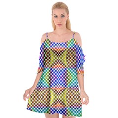 Colorful Circle Abstract White Brown Blue Yellow Cutout Spaghetti Strap Chiffon Dress by BrightVibesDesign