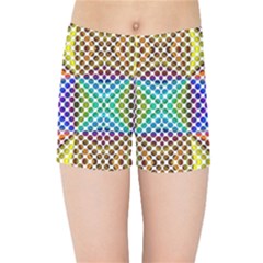 Colorful Circle Abstract White Brown Blue Yellow Kids  Sports Shorts by BrightVibesDesign