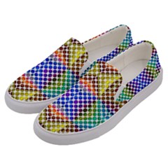 Colorful Circle Abstract White Brown Blue Yellow Men s Canvas Slip Ons by BrightVibesDesign