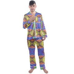 Colorful Circle Abstract White Brown Blue Yellow Men s Satin Pajamas Long Pants Set by BrightVibesDesign