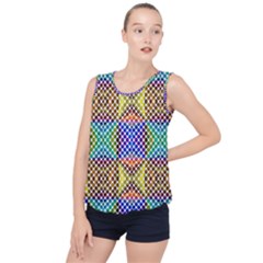 Colorful Circle Abstract White Brown Blue Yellow Bubble Hem Chiffon Tank Top by BrightVibesDesign