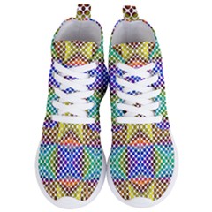 Colorful Circle Abstract White Brown Blue Yellow Women s Lightweight High Top Sneakers by BrightVibesDesign