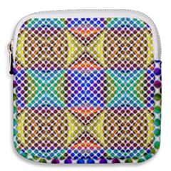 Colorful Circle Abstract White Brown Blue Yellow Mini Square Pouch by BrightVibesDesign