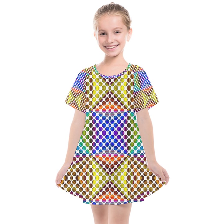 Colorful Circle Abstract White Brown Blue Yellow Kids  Smock Dress