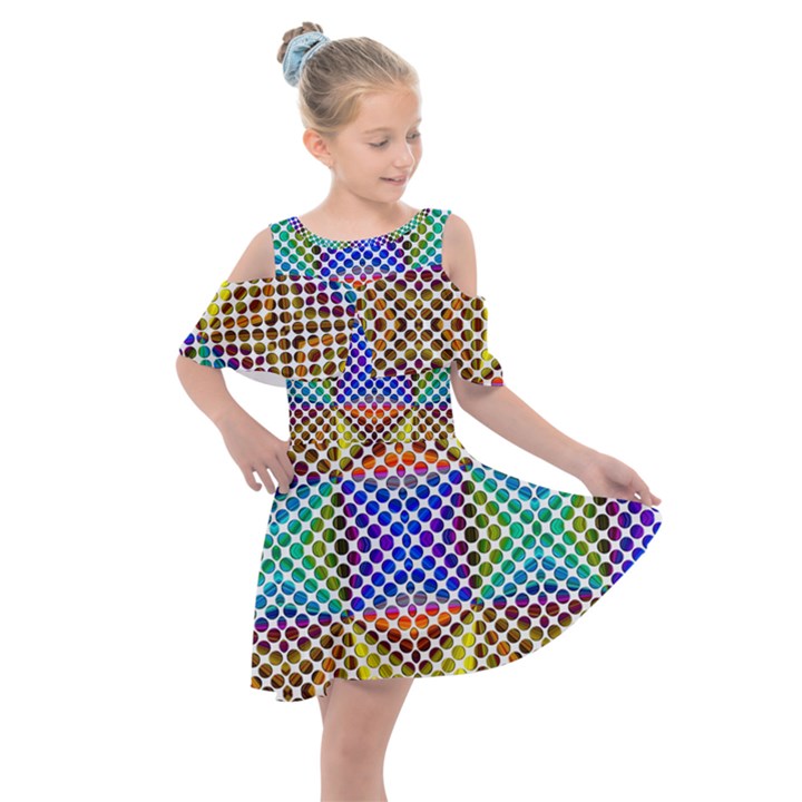 Colorful Circle Abstract White Brown Blue Yellow Kids  Shoulder Cutout Chiffon Dress