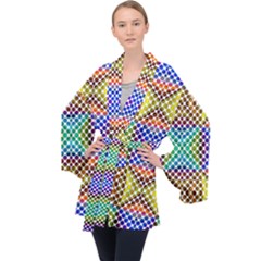 Colorful Circle Abstract White Brown Blue Yellow Long Sleeve Velvet Kimono  by BrightVibesDesign