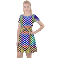 Colorful Circle Abstract White Brown Blue Yellow Cap Sleeve Velour Dress  by BrightVibesDesign