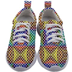 Colorful Circle Abstract White Brown Blue Yellow Kids Athletic Shoes by BrightVibesDesign