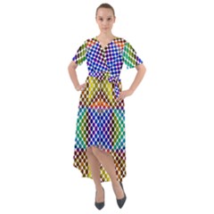 Colorful Circle Abstract White Brown Blue Yellow Front Wrap High Low Dress