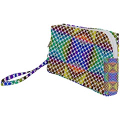 Colorful Circle Abstract White Brown Blue Yellow Wristlet Pouch Bag (small) by BrightVibesDesign