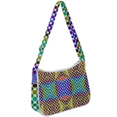 Colorful Circle Abstract White Brown Blue Yellow Zip Up Shoulder Bag by BrightVibesDesign