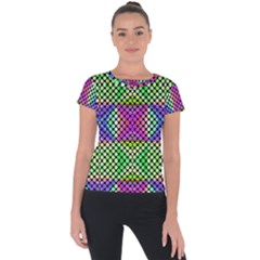 Bright  Circle Abstract Black Green Pink Blue Short Sleeve Sports Top  by BrightVibesDesign