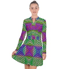 Bright  Circle Abstract Black Green Pink Blue Long Sleeve Panel Dress by BrightVibesDesign