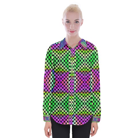 Bright  Circle Abstract Black Green Pink Blue Womens Long Sleeve Shirt by BrightVibesDesign