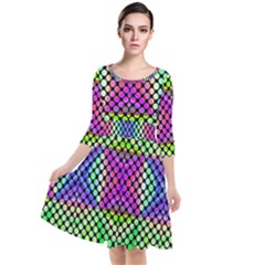 Bright  Circle Abstract Black Green Pink Blue Quarter Sleeve Waist Band Dress by BrightVibesDesign