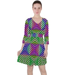 Bright  Circle Abstract Black Green Pink Blue Ruffle Dress by BrightVibesDesign