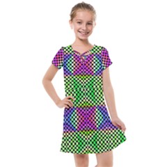 Bright  Circle Abstract Black Green Pink Blue Kids  Cross Web Dress by BrightVibesDesign