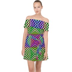 Bright  Circle Abstract Black Green Pink Blue Off Shoulder Chiffon Dress