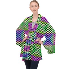 Bright  Circle Abstract Black Green Pink Blue Long Sleeve Velvet Kimono  by BrightVibesDesign