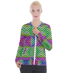 Bright  Circle Abstract Black Green Pink Blue Casual Zip Up Jacket by BrightVibesDesign