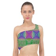 Bright  Circle Abstract Black Green Pink Blue Spliced Up Bikini Top 