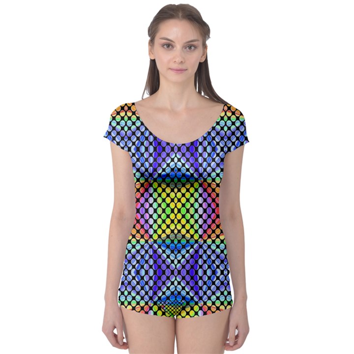 Bright Circle Abstract Black Blue Yellow Red Boyleg Leotard 