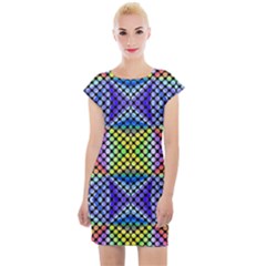 Bright Circle Abstract Black Blue Yellow Red Cap Sleeve Bodycon Dress by BrightVibesDesign