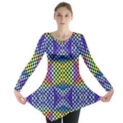 Bright Circle Abstract Black Blue Yellow Red Long Sleeve Tunic  by BrightVibesDesign